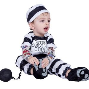 Baby Prisoner Convict Costume with Tattoo Sleeves for Infant Kids